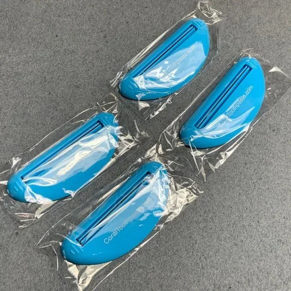 Coral Toothpaste Tube Roller Squeezer Saver Set Of 4 Blue Plastic Bathroom Tool - Picture 2 of 3